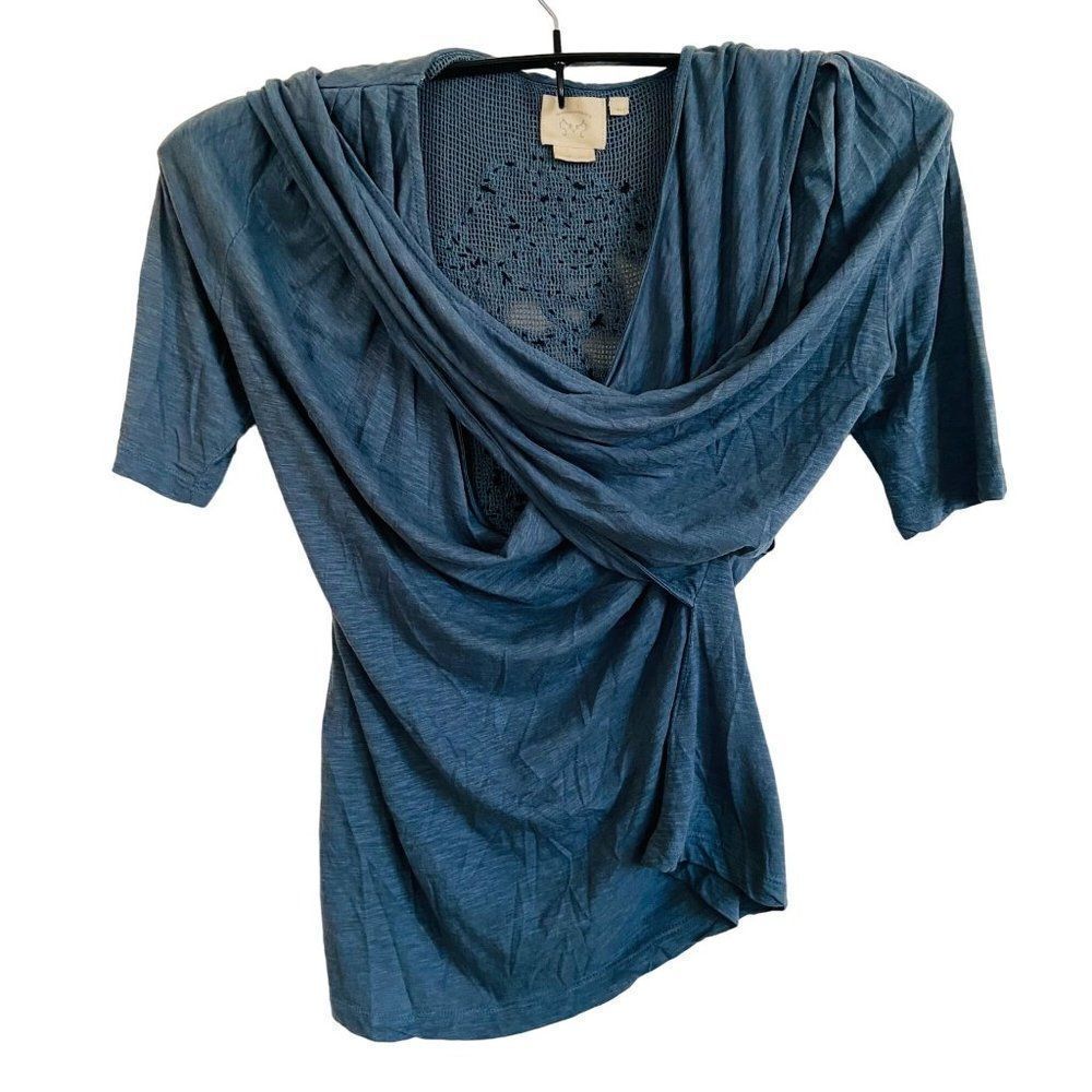 Anthropologie Vanessa Virginia Top Lace Wrap Around Blouse Blue XS